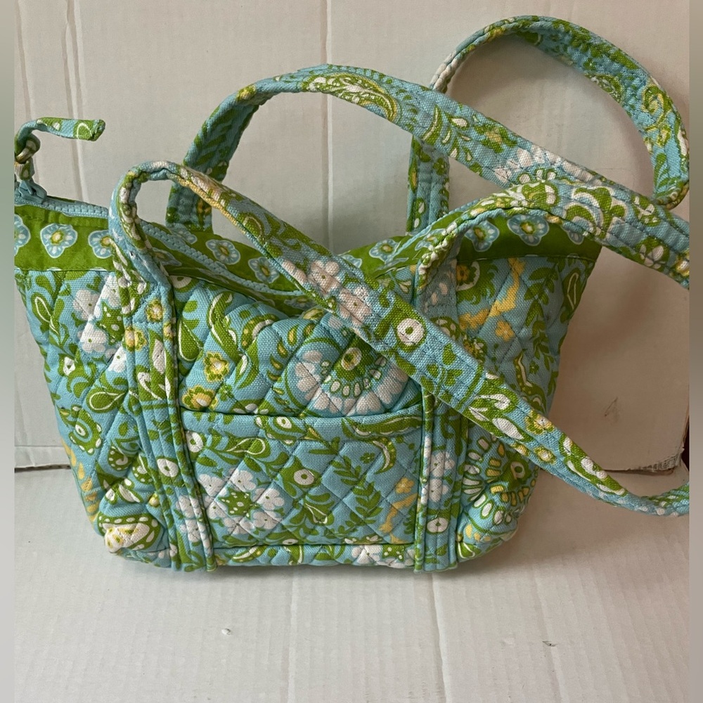 QK Handbag Shoulder Quilt Fabric Zip Top Closure   Turquoise Yellow NWOT